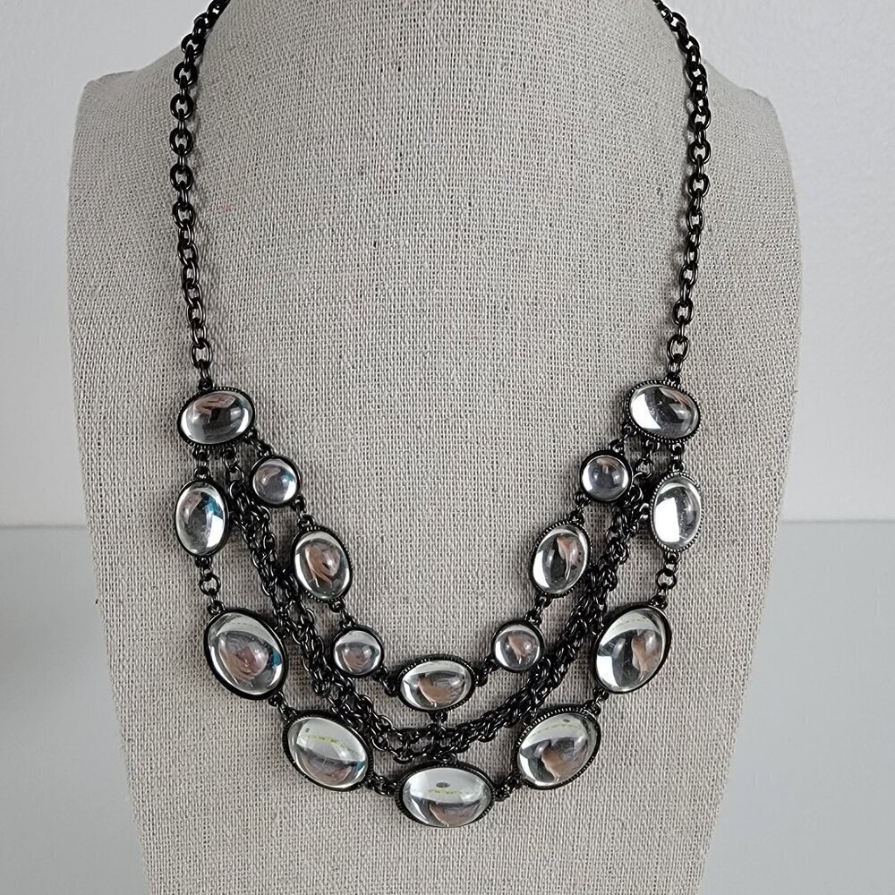 Clear Crystal Mirror Bead Necklace 20 In Gunmetal-Tone Chain Lobster Clasp